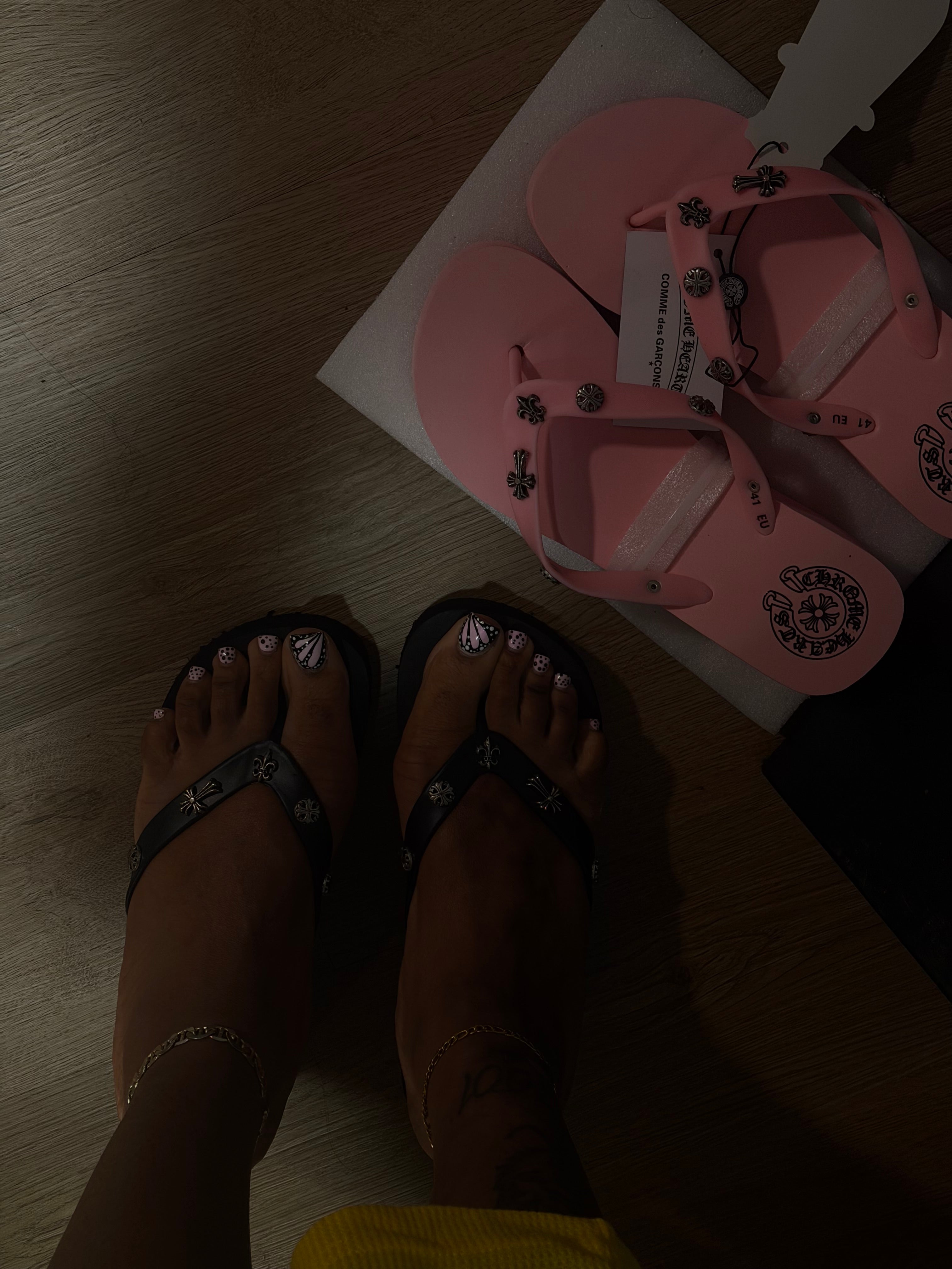 Chrome heart flip flops ( box included