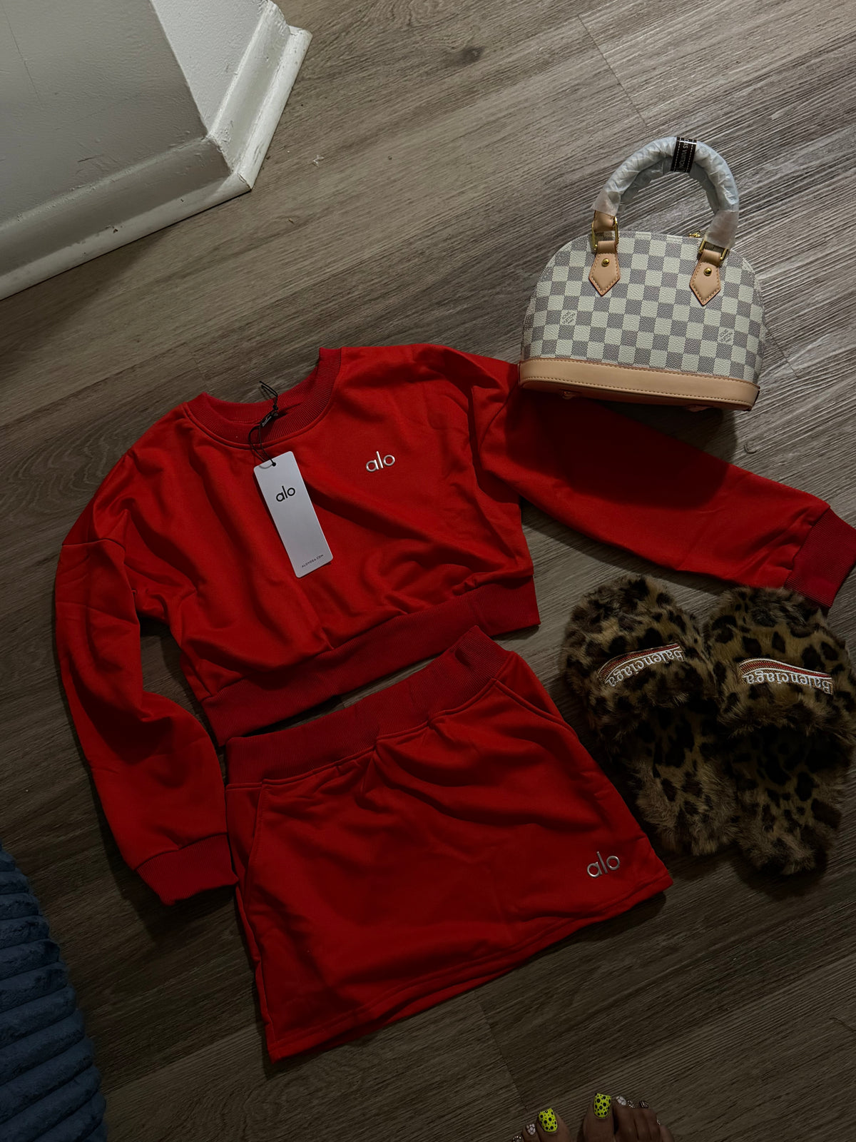Alo red skirt set