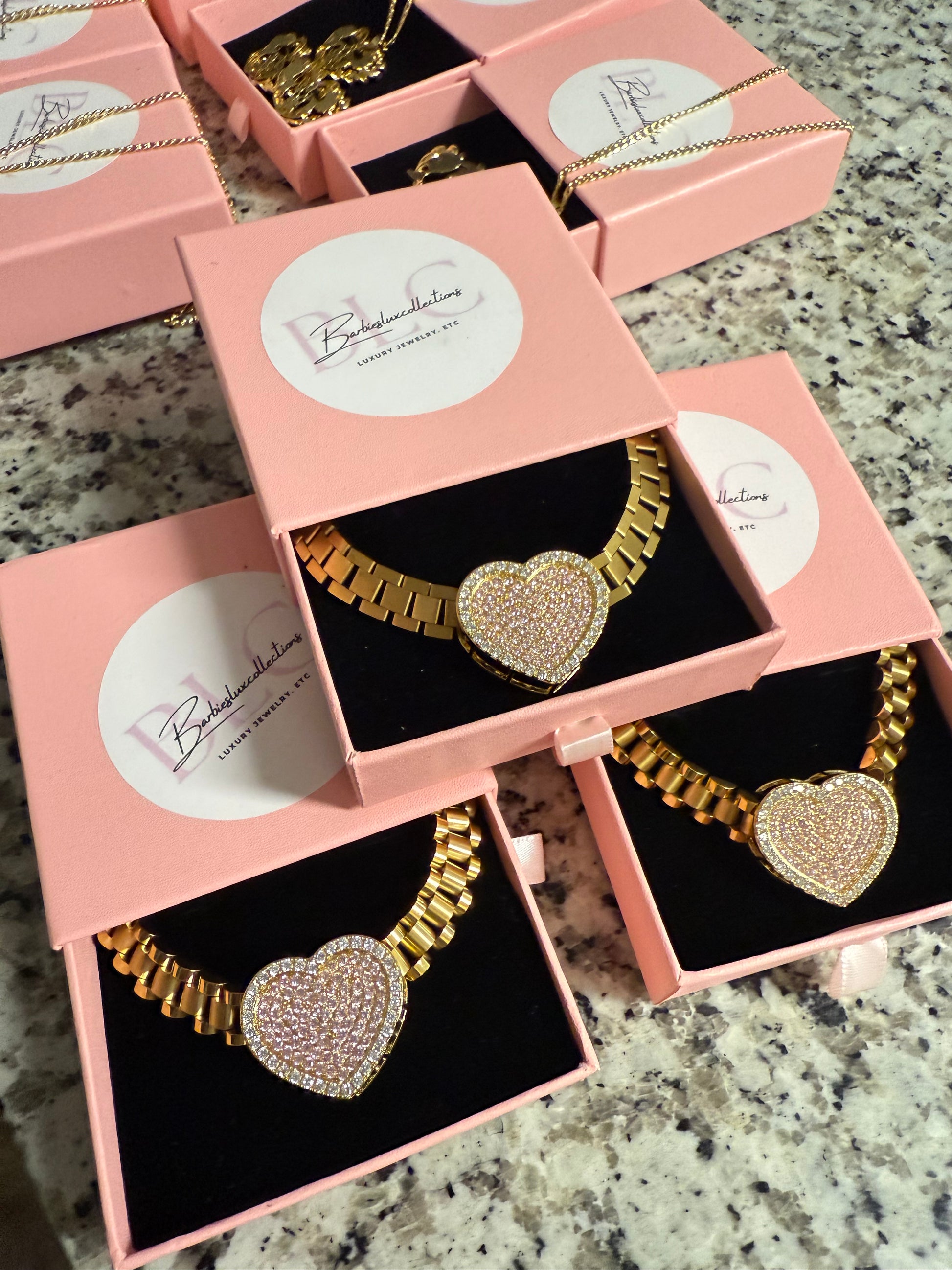 pink heart Rollie necklace