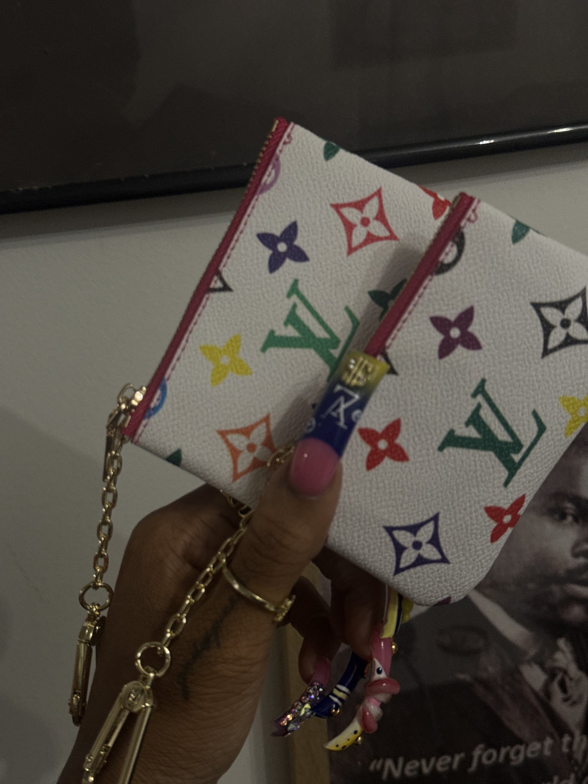 White LV keychain wallets